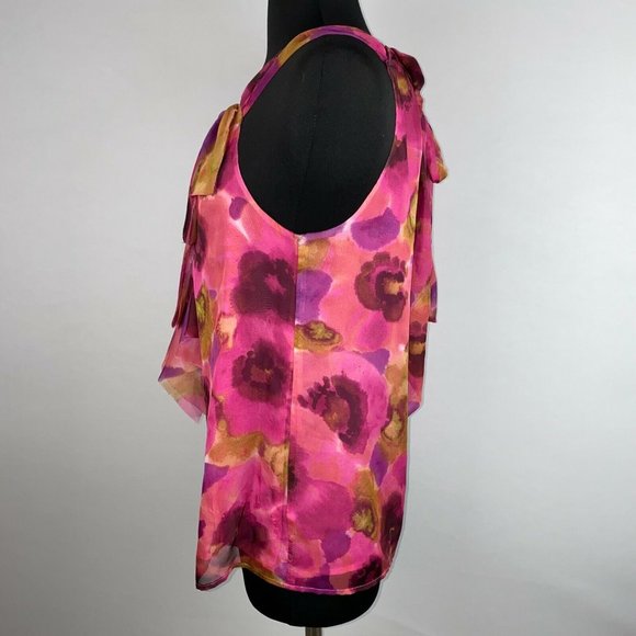 Ann Taylor LOFT M Abstract Patterned Accented Front Tank Tie Keyhole Back - Picture 5 of 11